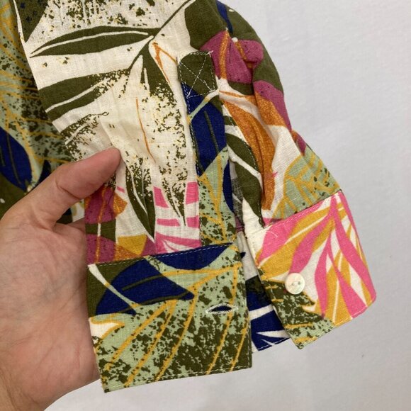 Naturals d&co. size XL Tropical Leaf Print Linen Blend Popover Blouse Vacation - Picture 7 of 11